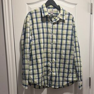 452-J.Crew Men's Plaid Button Down Shirt Green Blue White Long Sleeve